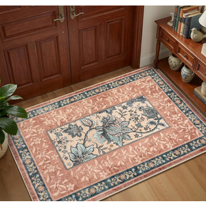GarveeHome Terracotta Teal 2x3 Door Mat Indoor Rugs for Entryway Provence Small Botanical Grove Cottage core Washable Non-Slip Low-Pile Rug for Bedroom Bathroom Entrance TPE Backing