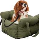 Medium Dog Car Seat Up to 28lbs - Pet Travel Bed Booster with Storage, Safety Tether, Anti-Slip Bottom for Cars(Green)