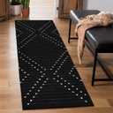 LIVEBOX Black Runner 2'x6' Boho Washable Rug for Hallway, Moroccan Woven Entryway Throw Area Rug Indoor Cotton Mat for Kitchen Laundry Room Bathroom Entry