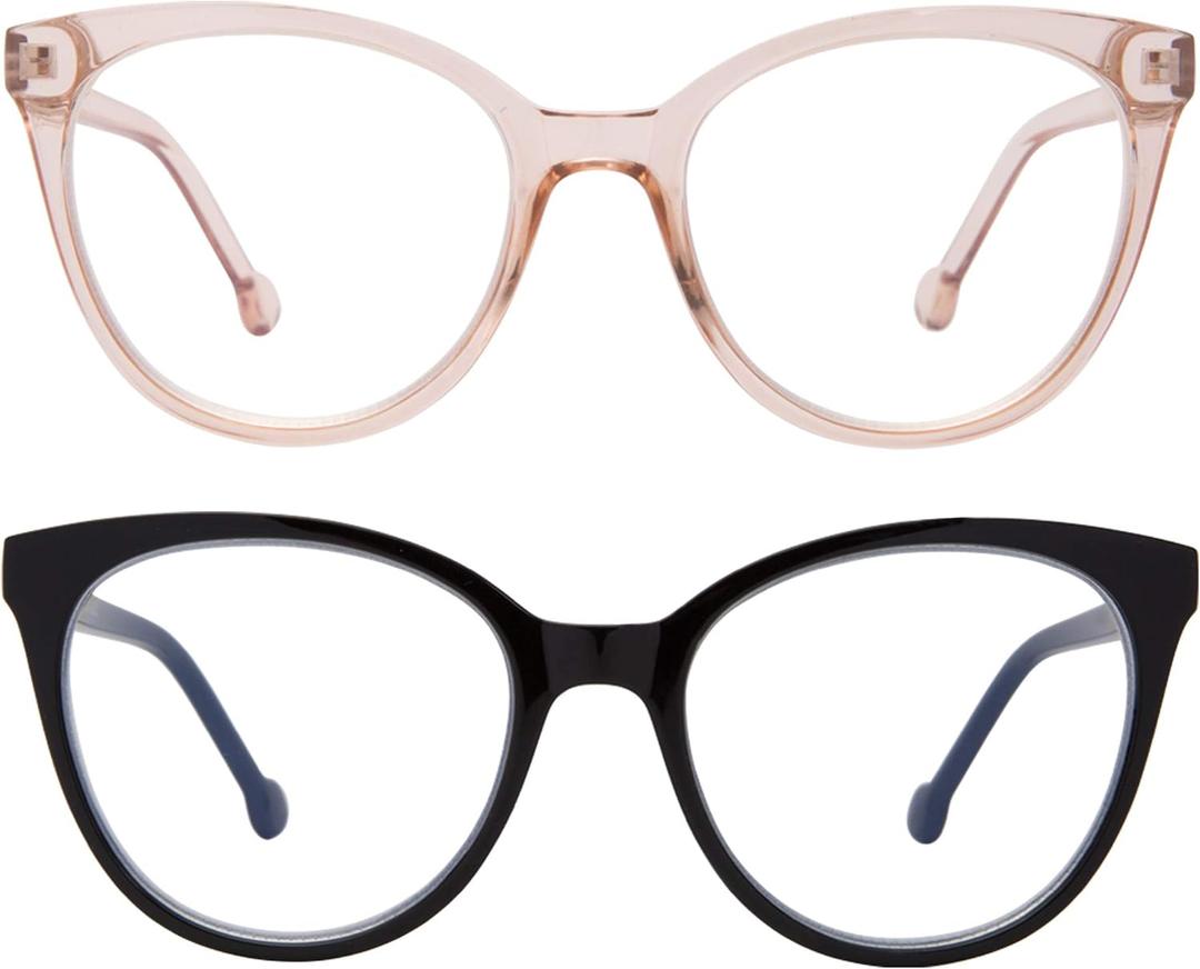 Madison Avenue 2 Pack Blue Light Blocking Glasses Oversized Cat Eye Blue Light Glasses for Women,Spring Hinges Anti Blue Ray Eyesatrain Computer Eyeglasses(Brown/Black)