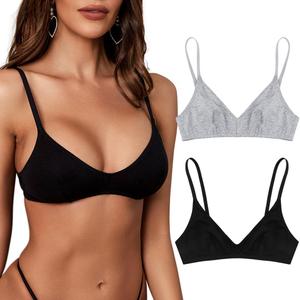 Women's Cotton Bralette Seamless Wireless Bra - Soft Unlined Comfort Bra for Sleeping, Everyday Wear (X-Large, Black,Gray)