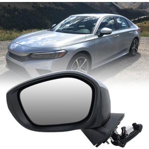 Left Driver Side Mirror Compatible With 2022 2023 Honda Civic Sedan/Hatchback,Mirrors with Power Glass,Non-Heated,Manual Folding (Paintable)