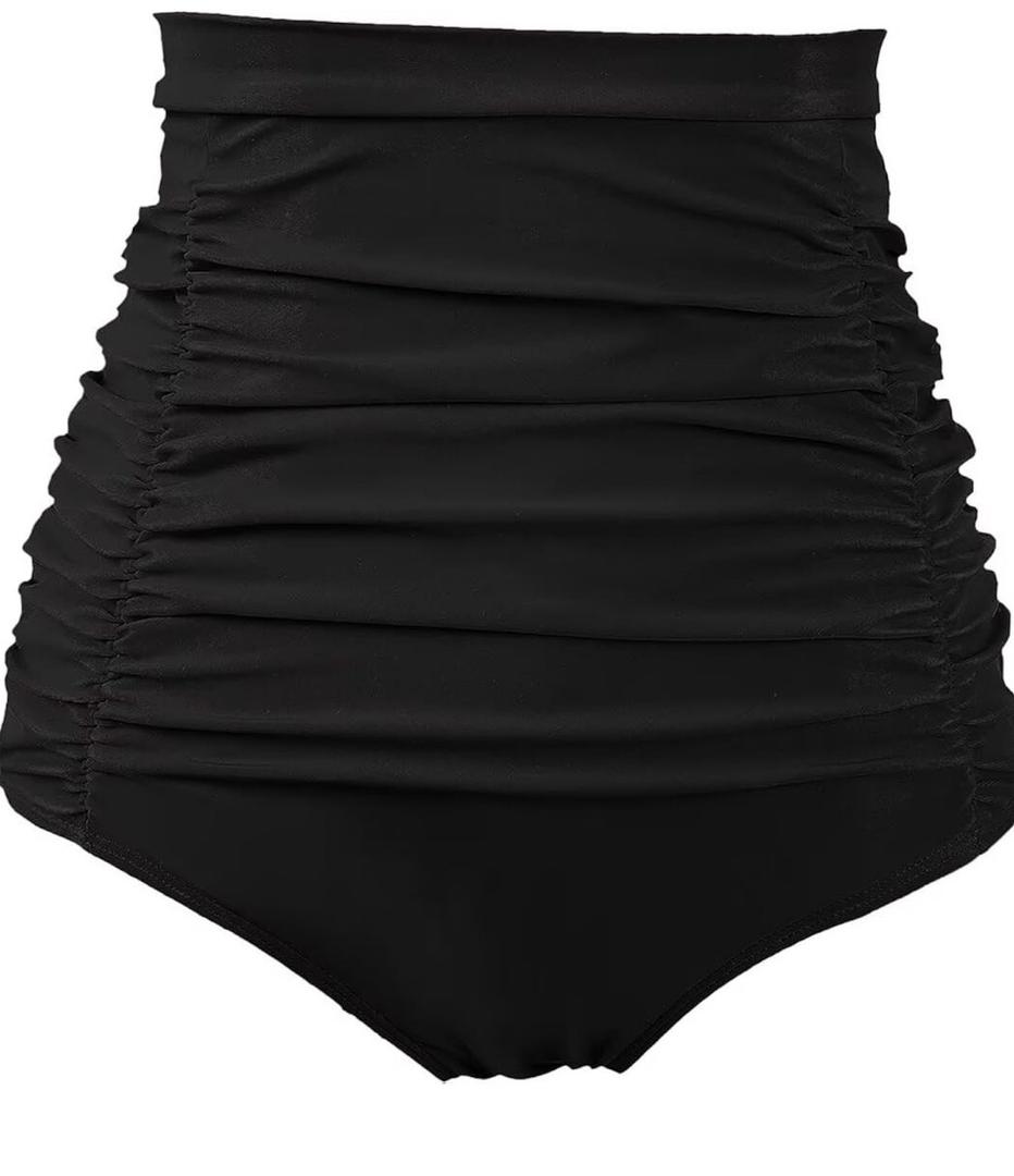 COCOPEAR Women's Ruched High Waisted Bikini Bottom Retro Vintage Swim Short Tankinis.size S