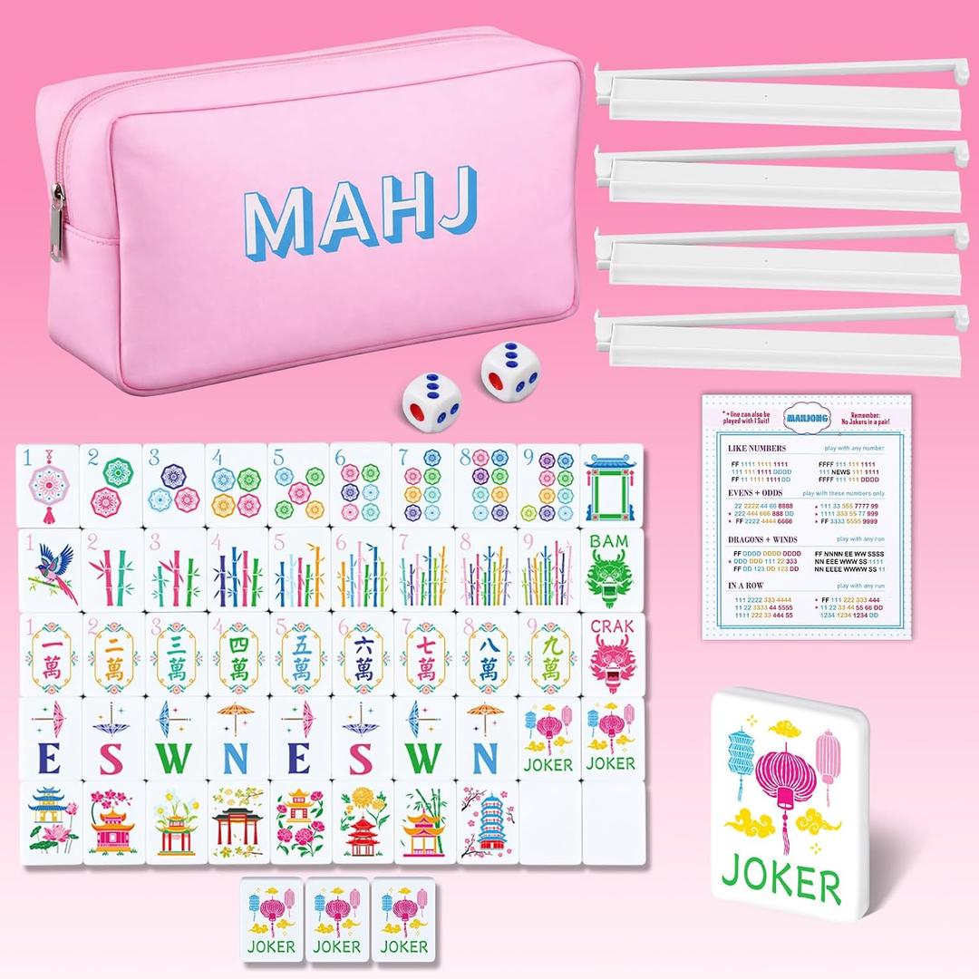 Portable Mahjong Set with 160 Tiles Soft Carrying Case and Rule Cards for Beginners Nice for Travel, Family Gatherings Nights(Modern)