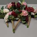 Set of 6 Dusty Pink & Burgundy Artificial Bridesmaid Bouquets, 11 Inch Round Wedding Decorations
