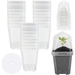 EBaokuup 30PCS Clear Plant Nursery Pots with Humidity Dome - 3" Durable Plastic Gardening Pot, Small Plant Container for Seedlings/Vegetables/Succulents/Cuttings