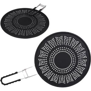 XL 11.5" Silicone Splatter Screen Shield- Multi Use Pan Cover with Foldable Handle & Built in Water Strainer- Protect from Oil, Grease with Shield Guard- Fits Most Kitchen Frying Pans, Heat Resistant