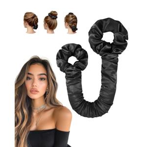 BONNET QUEEN Satin Heatless Hair Curler, Overnight Curls for Long Hair, Ultra Soft Daily Use of Hair Accessories & 2 Scrunchies, Damage-Free Styling, Soft Hair Curlers for Overnight, Light Black