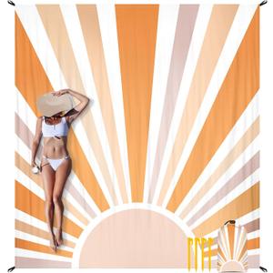 Beach Blanket Waterproof Sandproof, 78''86'' Large Bohemian Picnic Blankets for 2-4 Adults, Lightweight & Compact 210T Polyester Beach Mat Sand Free w/ 4 Stakes & 4 Corner Pockets-Orange Sun
