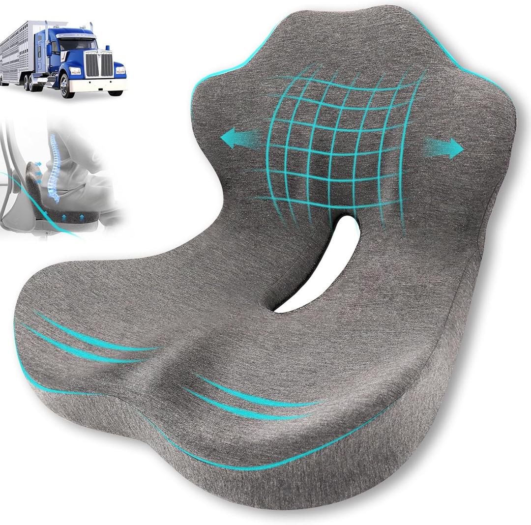 Seat Cushion, Memory Foam Truck Seat Cushion, L-Shaped Ergonomic Design Chair Cushion with Lumbar Support for Back Pressure Relief, for Long Sitting Office Workers and Truck Drivers