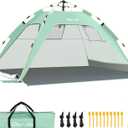 Glymnis Pop Up Beach Tent Sun Shade Shelter for 3-4 Person with UPF 50+, Lightweight & Easy Setup, Vent Windows & Zippered Door, Extended Floor Family Instant Beach Tent, 84.6 x 66.9 x 45.2"