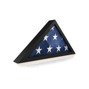 HBCY Creations Flag Display Case for 5' x 9.5' American Veteran Burial Flag Solid Wood Black Frame with Glass Front with Wall Mount or Standing Display, Flag Box Display Case for Burial Flag