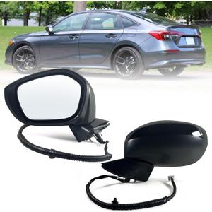 Left Driver side Mirror Fits 2022 2023 2024 2025 HONDA CIVIC Sedan/Hatchback With Power Glass, Manual Folding, Match to Crystal Black Pearl Replace HO1320350 (3 Pins)