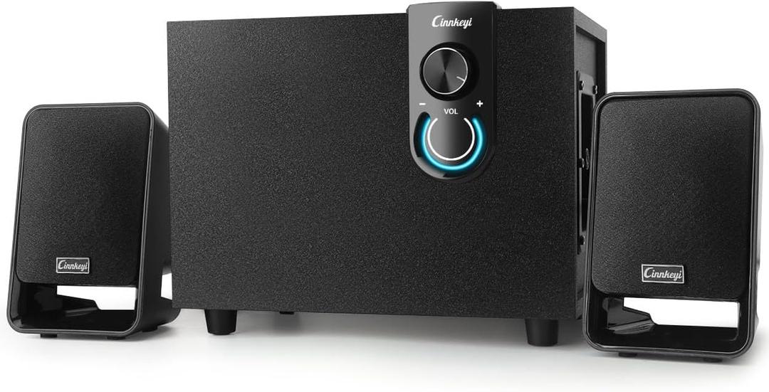 40W AC Powered Computer Speakers with Subwoofer, 2.1 Wooden PC Speaker with Subwoofer,4'' Woofer-Dual 3.5'' Satellites Speakers Woofer,Strong Bass,DSP Speakers with 3.5mm Inputs for PC/Laptop