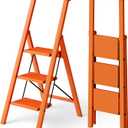 HillhutApex 3 Step Foldable Aluminum Step Ladder with Handgrip, Anti-Slip Pedal, 330 lbs Capacity, Lightweight & Portable for Home, Kitchen, Office, Garage (Orange)