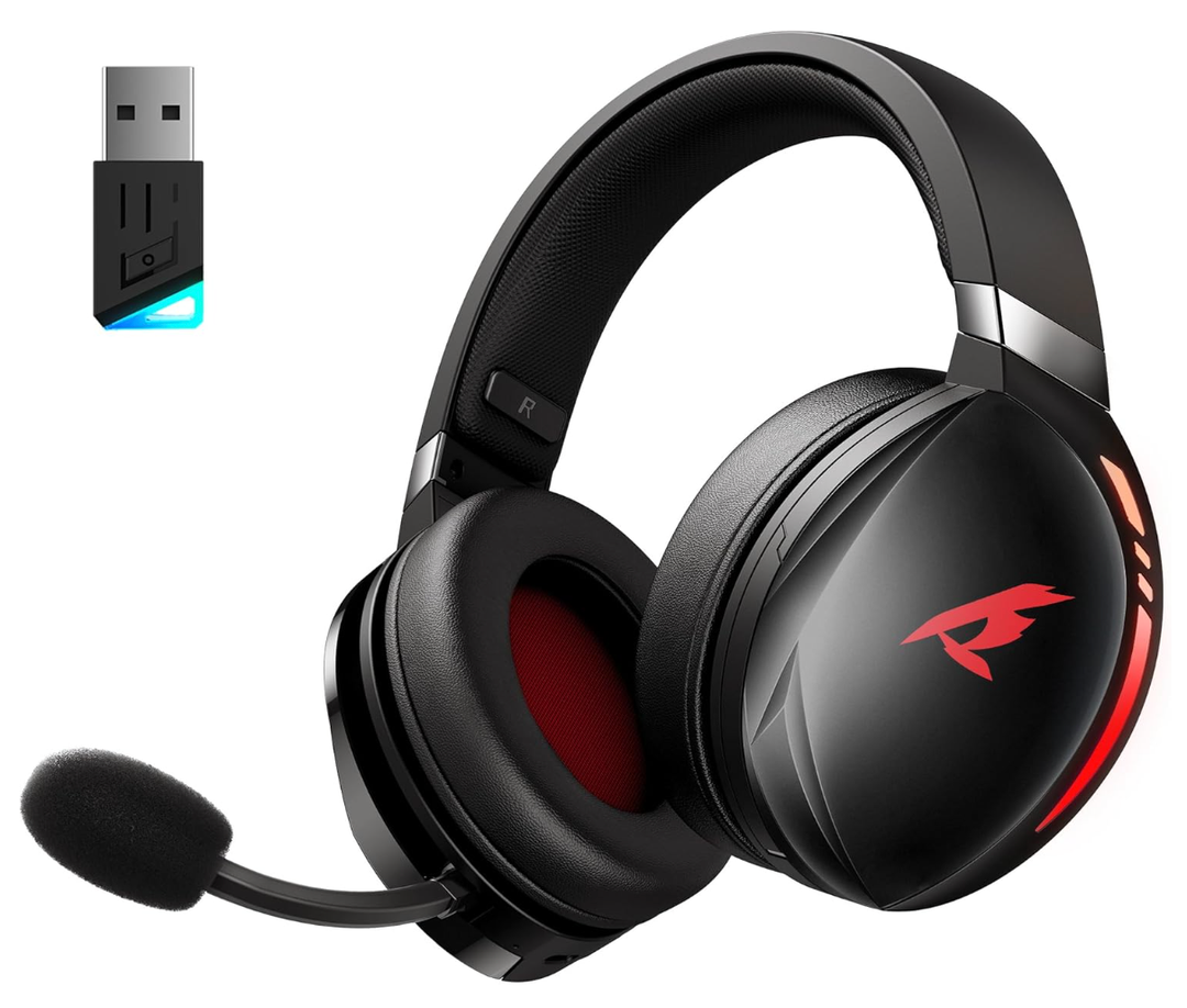 KOFIRE UG06 Wireless Gaming Headset, 2.4GHz Bluetooth Gaming Headphones with Noise Cancelling Microphone, 3D Stereo Sound, 65Hr Battery Life Headset for PS5, PS4, PC, Switch, Mac, RGB Light, Black
