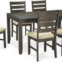 Signature Design by Ashley Rokane 7-Piece Dining Room Table Set with 6 Upholstered Chairs - Brown Wood 20" Rectangular Table & Chair Set for Kitchen Dining Room