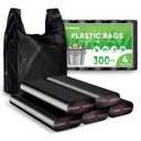 LainNeala Black Plastic Bags (11.5'x 6.5" x 21')(300Pack) with Handles - Shopping & Grocery Bags for Small Business & Restaurants in Bulk