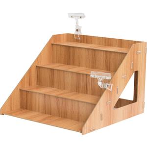 4-Tier Retail Wooden Display Riser - Farmers Market Craft Fair Display Rack - Candle Soap Display Stand for Craft Shows - Wood Countertop Pop Up Shop Display Rack for Tumblers Cupcakes Candy