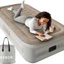 X-Long Twin Air Mattress with Built in Pump,Suit for Home & Guests,Travel Air Mattress Twin XL for Adults,Inflatable Travel Bed,330lb MAX (Khaki Top / White Gray Body)