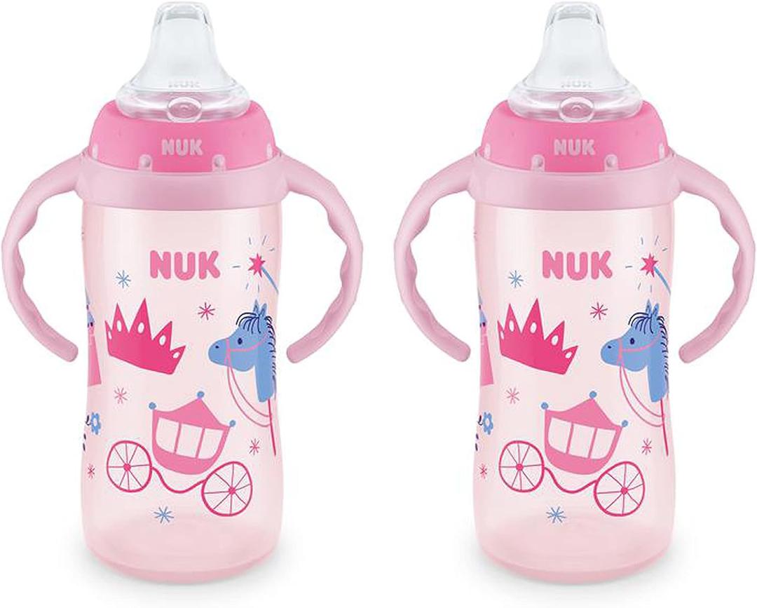 NUK Learner Cup, 10 oz, 8+ Months, 2 Count  BPA Free, Spill Proof Sippy Cup (Pink Kingdom)