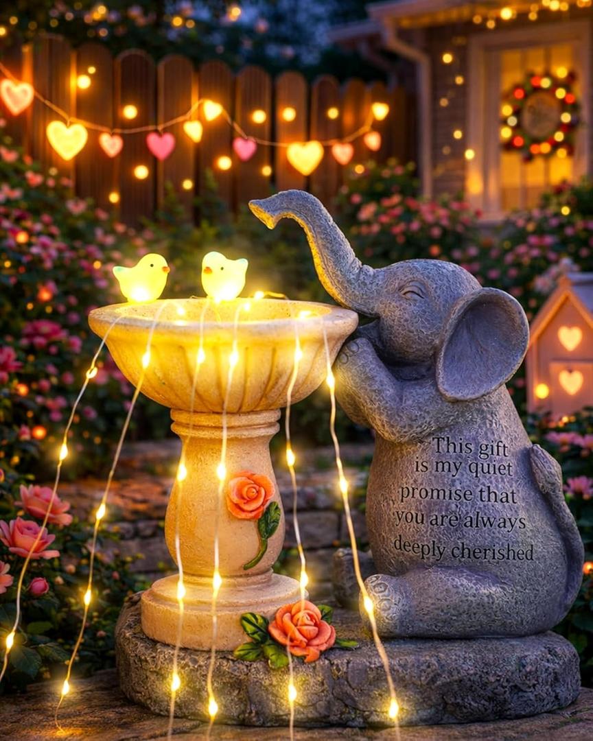 Solar Garden Outdoor Statues Decor, Elephant with Birdbath Garden Decor for Home House, Yard Art Lawn, Ornaments, Porch Patio, Balcony - Birthday Gifts for Grandma, Mom, Women