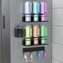 POLRAI 4 Pack Magnetic Cup Holder for Refrigerator, Water Bottle Organizer for Stanley and Tumbler, Accessory with Lid Hook Straw Holder and Double Sided Tape for Kitchen Fridge Cabinet