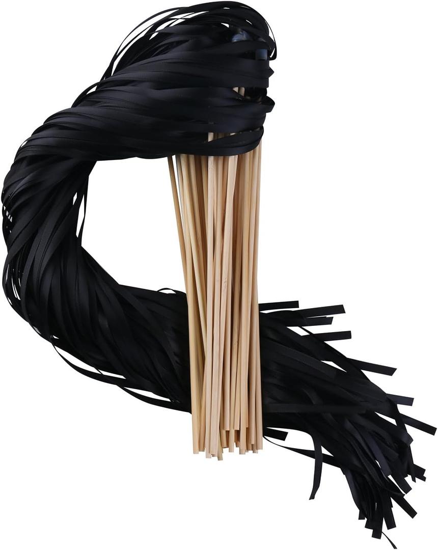 Ribbon Stick Wands Streamers for Wedding Party Favor (Black-30PCS)