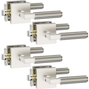 Asidrama 4 Pack Brushed Nickel Passage Door Handles, Door Lever with Door Knobs Indoor for Bedroom or Bathroom, Heavy Duty Door Handles Interior with Locks for Left Right Sided Doors