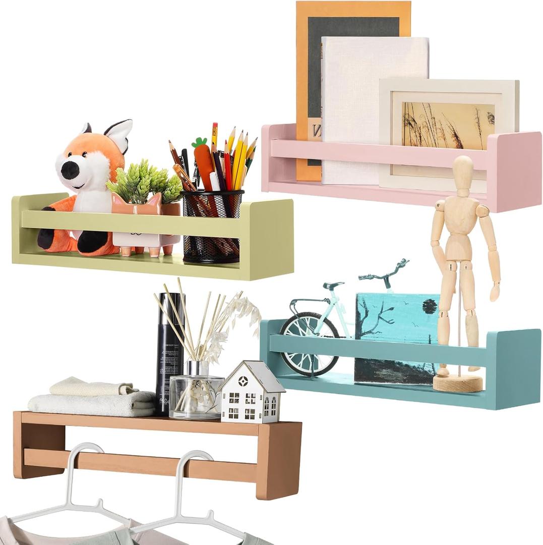 Suzile Set of 4 Nursery Book Shelves Floating Bookshelves Nursery Shelves for Wall Book Shelf Organizer Bathroom Storage Rack for Wall Decor(16 in,Bohemian Color)