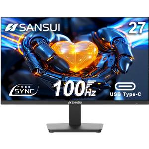 SANSUI Monitor 27 Inch 100Hz USB Type-C Computer Monitor, FHD 1920X1080P,Frameless Eye Care PC Office Monitor with HDMI, Adaptive Sync, HDR, VESA(100x100mm)ES-27F2C HDMI Cable Included