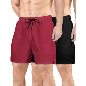 Buauty 2 Pack Mens Athletic Shorts 5 Inch Inseam Workout Gym Running Shorts for Men Quick Dry Lightweight Summer Shorts Black Red XX-Large (XXL)