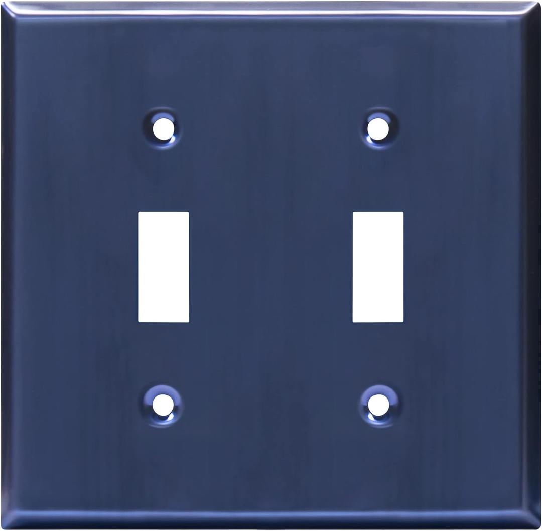 ENERLITES Toggle Light Switch Metal Wall Plate, Stainless Steel Switch Cover, Corrosion Resistant, Standrad Size 2-Gang 4.50" x 4.57", Stainless Steel 201, 7712-BBL, Brushed Blue (Pack of 2)