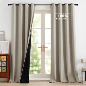 NICETOWN Blackout Curtains for Bedroom, Grommet Privacy 100% Blackout 96 inches Length Thermal Insulated Curtains for Living Room, 2 Panels, 52W x 96L, Natural