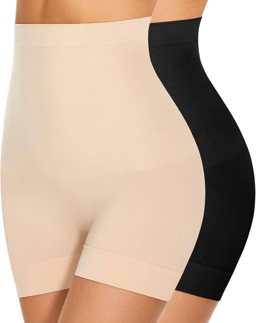 Womens Seamless Shaping Boyshorts Panties, High Waisted Shapewear for Women Tummy Control Shorts for Under Dresses (Beige, L)
