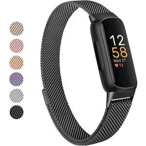 Vanjua for Fitbit Inspire 3 Bands Women Men, Stainless Steel Metal Mesh Loop Adjustable Magnetic Wristband Replacement Straps Compatible with Fitbit Inspire 3 Fitness Tracker (Black)