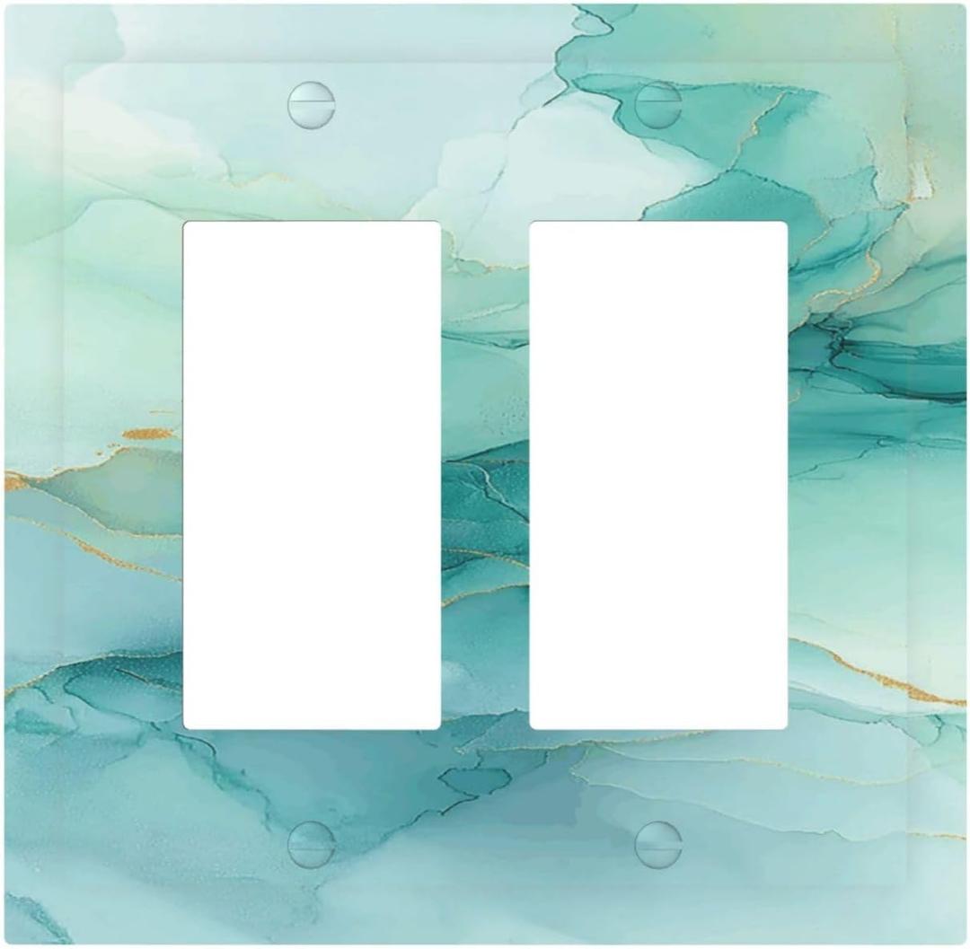 Decorative Outlet Covers Teal Marble Pattern 2 Gang Double Rocker Light Switch Cover Plate Electrical Switch Plate Cover Decorate GFCI Wall Plate for Home Farmhouse Decor