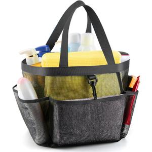LOYEE Mesh Shower Caddy Portable for College Dorm Room Essentials with 8 Pockets, Shower Bag for Beach, Swimming, Gym, Travel, Bathroom(Black)
