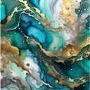 Abstract Art Paint by Numbers Kit for Adults - DIY Teal and Gold Marble Effect Abstract Painting on Canvas 8X12IN, Framed Acrylic Paint Set, Suitable for Beginners,Art for Decoration or Gifts