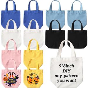 Amylove 24 Pcs Mini Tote Bag Sublimation Blank Canvas Tote Bags Reusable Grocery Luggage DIY Sack Goody for Party Even (8.5 x 8 Inch,White with Vibrant Color)