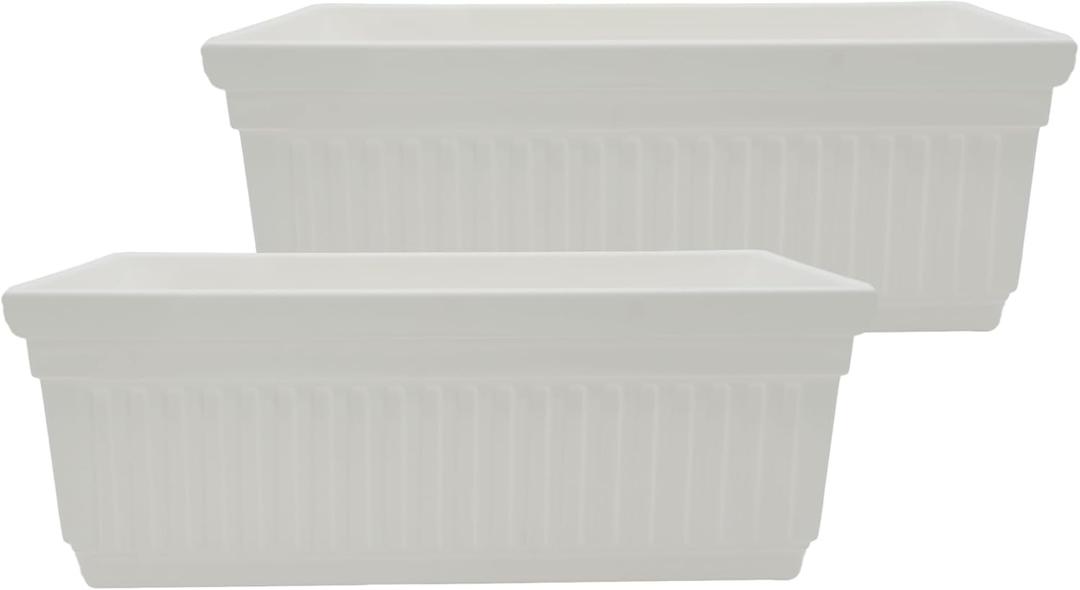 The HC Companies Venetian Window Planter Box w/Drain Plug - Long Planter Box for Windowsills, Balconies & More - Plastic Large Rectangular Outdoor Planters for Herbs & Flowers (24" White, Pack of 2)