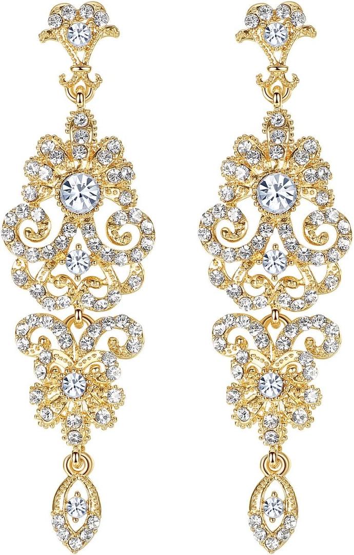 Gold/Silver Rhinestone Chandelier Wedding Bridal Dangle Earrings