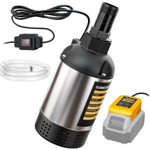 Ecarke Cordless Submersible Water Pump Compatible with Dewalt 20V Battery: 1268GPH Brushless High Flow Sump Pump with 6.5ft Hose, Portable Electric Water Pump for Swimming Pool Draining (No Battery)