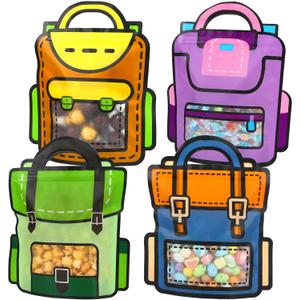 SEPGLITTER 32 Pack Large Cartoon Backpack Goodie Bags Plastic Gift Bags with Handles Resealable Ziplock Seal Bulk Goodie Bags for Kids Birthday Baby Shower Back to School Party(11 x 9.5 inches)
