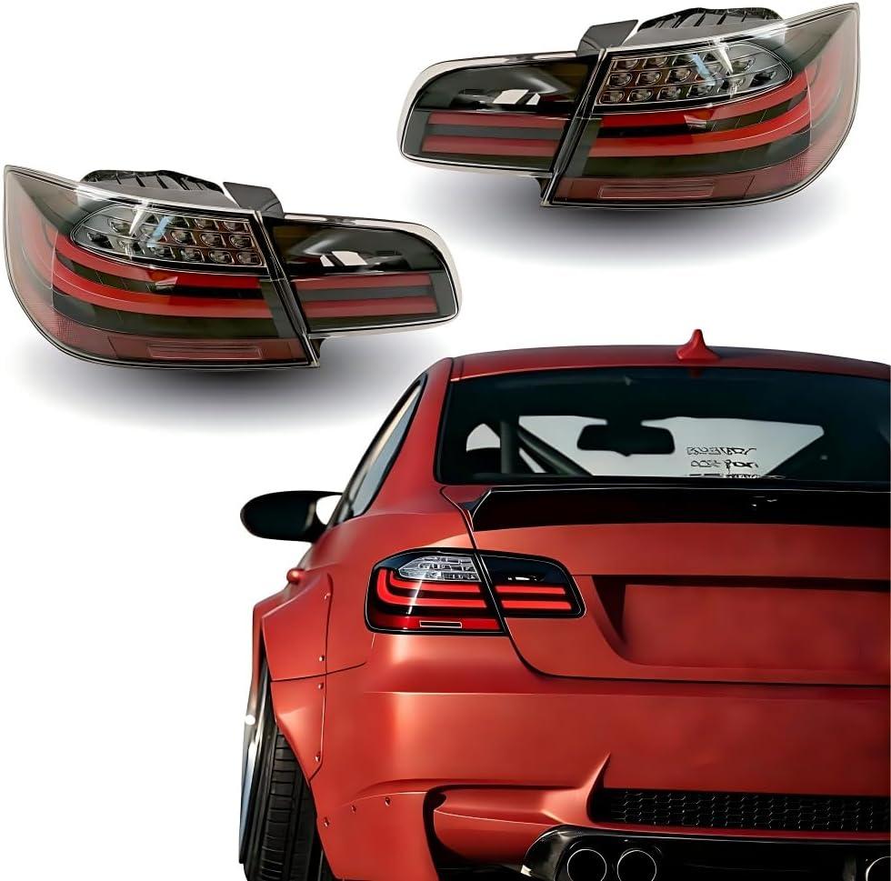 LED Tail Lights Tuning Fit for BMW 3-Series M3 E92 Coupe LCI 2006 2007 2008 2009 2010 2011 2012 2013 Rear Lamp Assembly Smoked & Red (Smoked Lens)