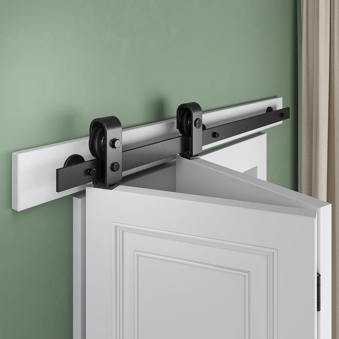 SMARTSTANDARD 48" Bifold Sliding Barn Door Hardware Kit, 4ft Top Mount Bi-Folding Track Kit for Double 22" Closet Pantry Laundry Doors-Smoothly and Quietly, Black [No Door]