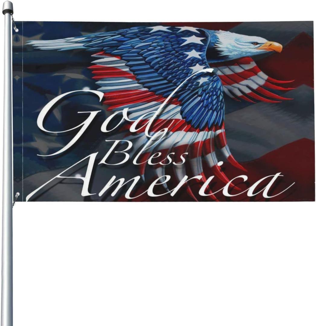 God Bless American Flag Eagle Patriotic Happy July 4th Welcome Party Outdoor Outside Decorations Picks Home House Garden Yard Decor 3 X 5 Ft Large Flag