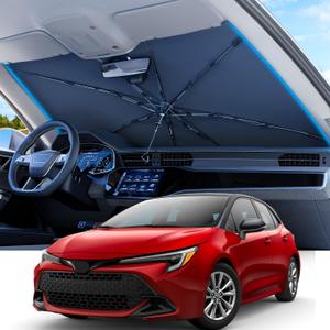 REEVAA 2025 Upgraded Car Windshield Sun Shade Umbrella [100% Sun Protection & Keep Cool] Protect Interior, 360 Flex Handle Sun Shield Sunshade, Small (53''x29'') for Sedans