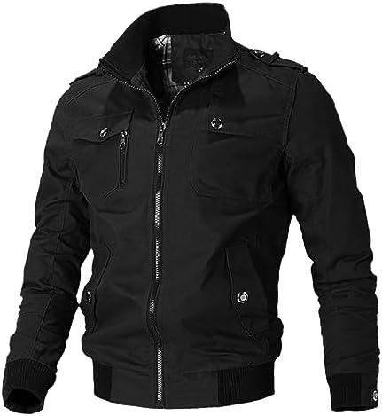 Oymyakon Men's Casual Military Jacket Stand Collar Jackets Coats Cotton Bomber Jackets with Shoulder Straps Large