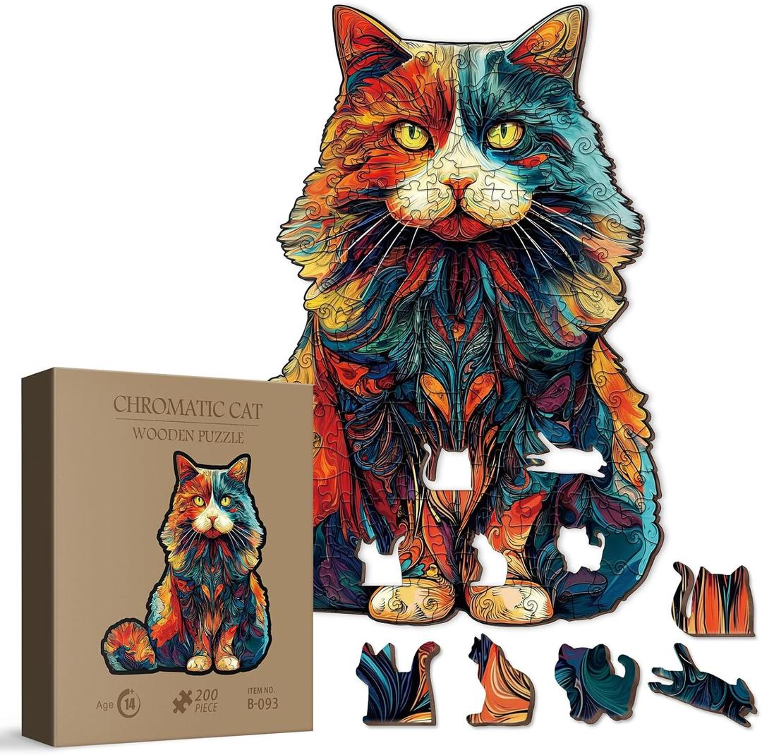 Colorful Cat Wooden Puzzle for Adults 200 Pieces, Fantasy Animal Wood Puzzle for Adults, Unique Shape Cute Puzzle 200 Pieces, 10.83 x 11.81 inches